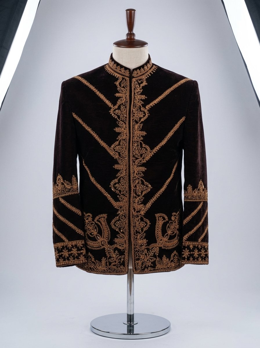 Dark Brown Velvet  Embroidered Prince Coat